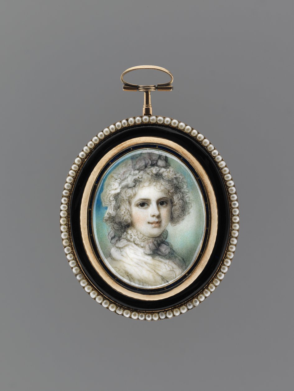 Portrait of a Woman, ca. 1785 (akvarel på elfenben, 9 karat rosa guld, frøperler, emalje og glas) af Richard Cosway