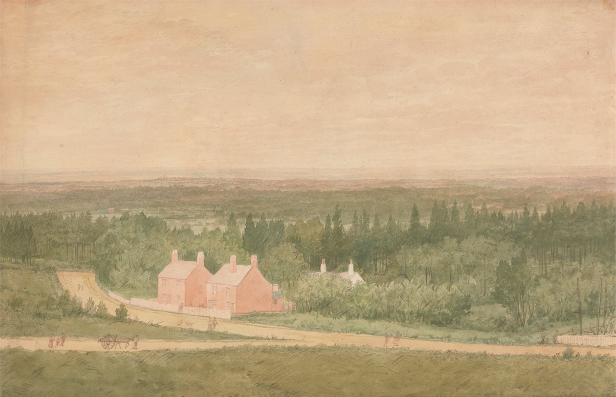 Landskab med hytter, Broadmoor af Richard Dadd