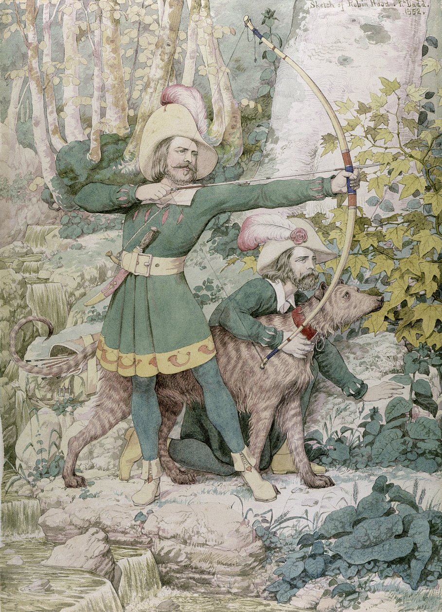 Skitse af Robin Hood, 1852 (wc over grafit på papir) af Richard Dadd