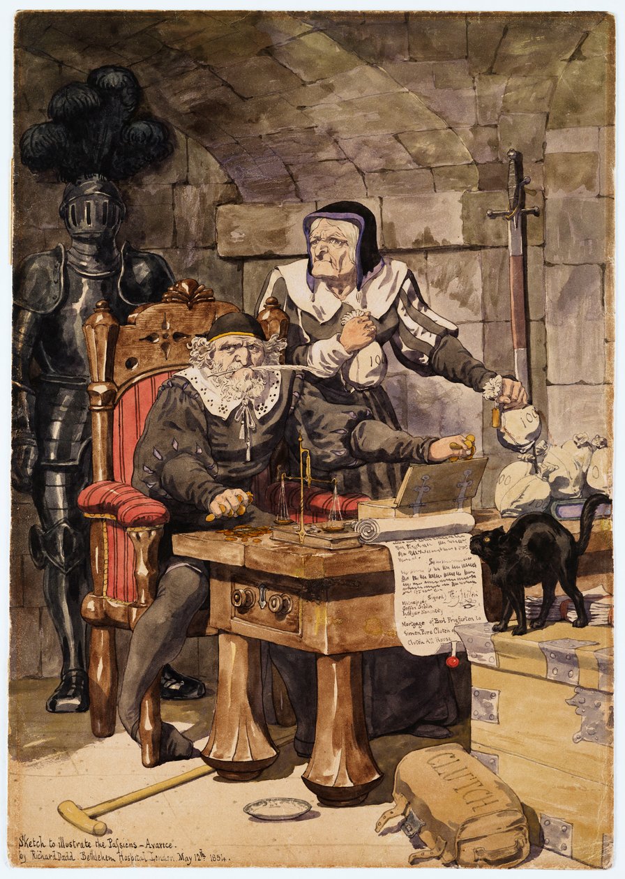 Skitse til illustration af lidenskaberne - Girighed, 1854 af Richard Dadd
