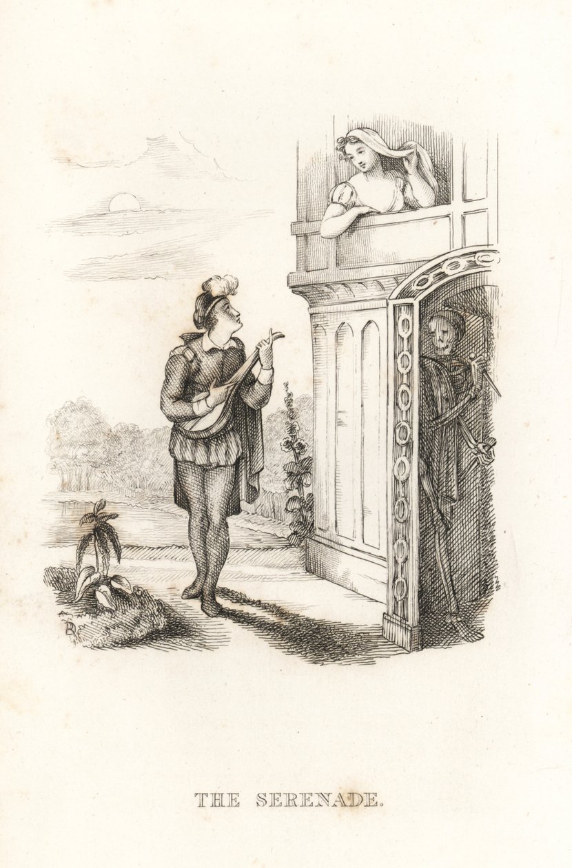 Dødens skelet og en minstrel. ,1827 (gravering) af Richard Dagley