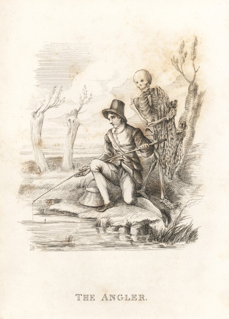 Dødens skelet og lystfiskeren. ,1827 (gravering) af Richard Dagley