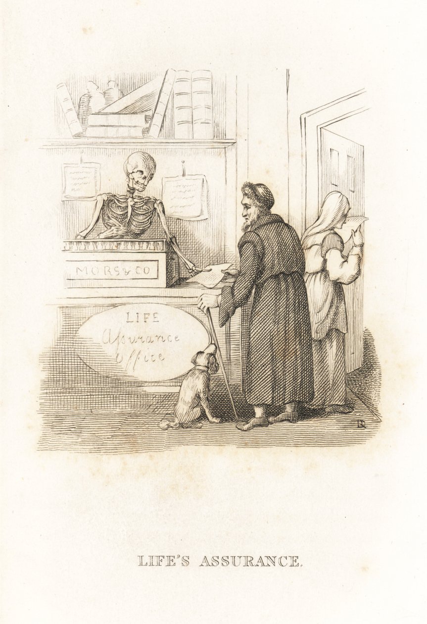 Dødens skelet på forsikringskontoret. ,1827 (gravering) af Richard Dagley