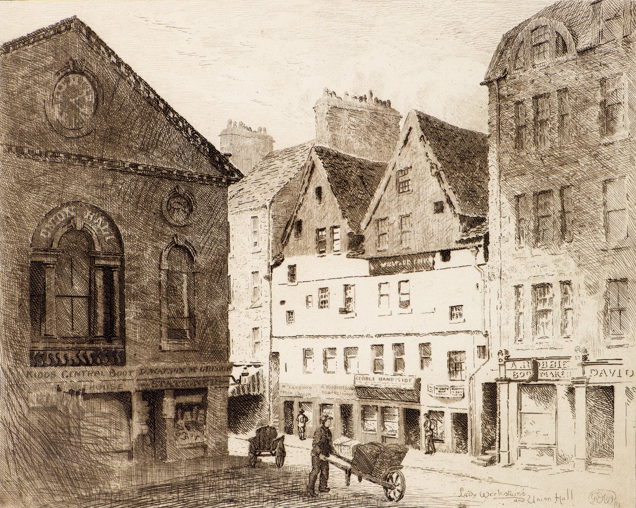Lady Warkstairs og Union Hall (radering) af Richard Davidson Winter