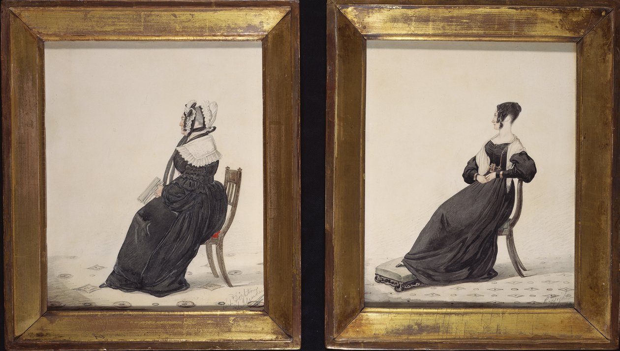 To portrætter af enker, 1837 (wc og blyant på papir) af Richard Dighton