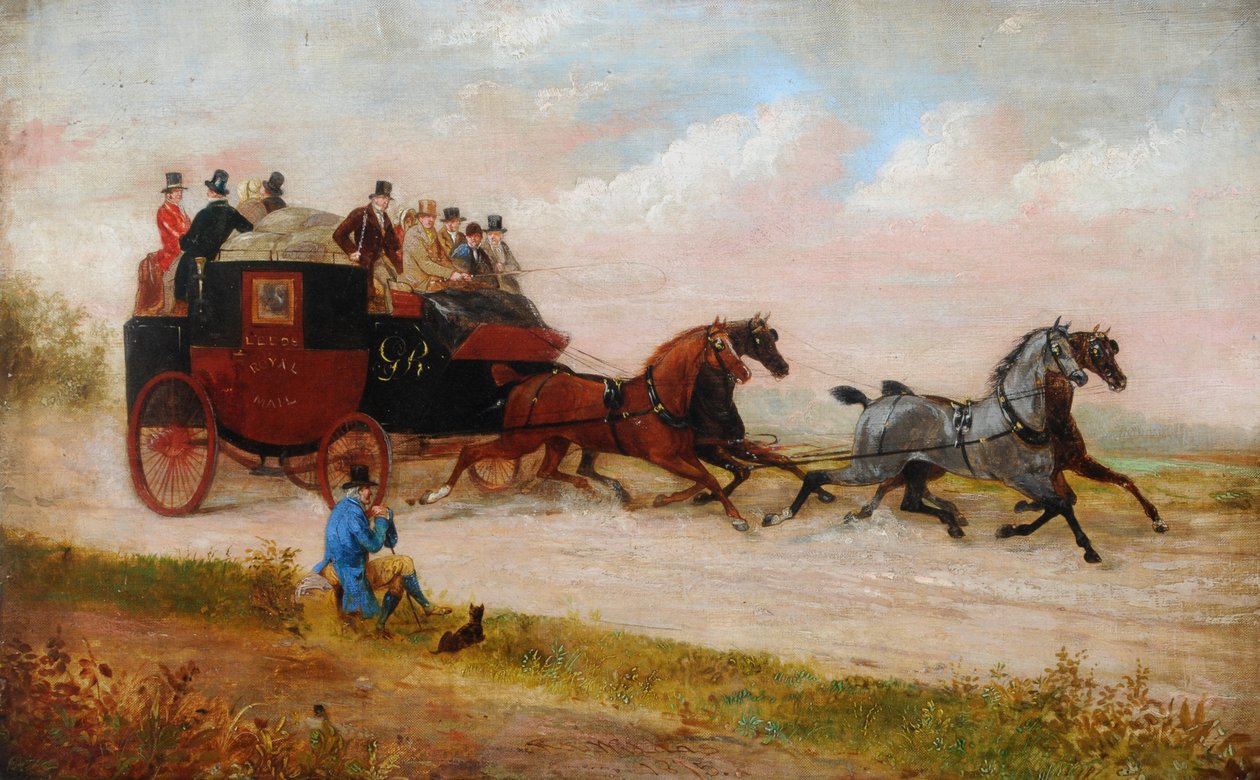 Leeds Royal Mail Coach, ca. 1875 (olie på lærred) af Richard Dodd Widdas