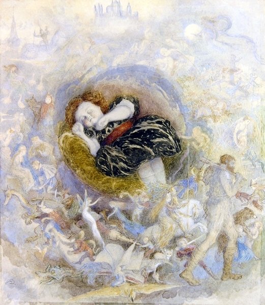 Et barns drøm om eventyrland (akvarel på papir) af Richard Doyle