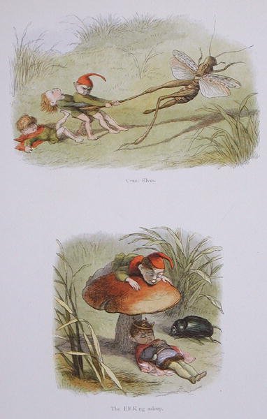 Grusomme nisser og Nissekongen sover, illustrationer fra "I eventyrland": A Series of Pictures from the Elf-World" af William Allingham og Andrew Lang (litografi i farver) af Richard Doyle