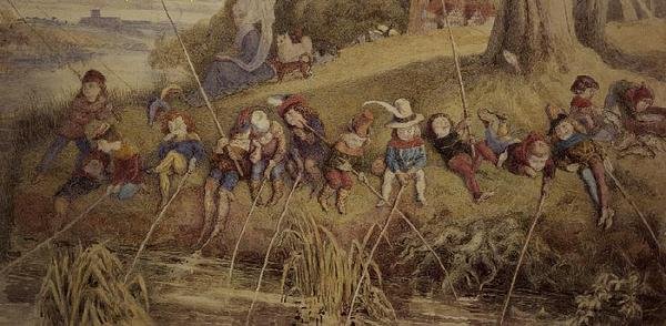 Dame Julianna Berners underviser sine unge elever i kunsten at fiske af Richard Doyle