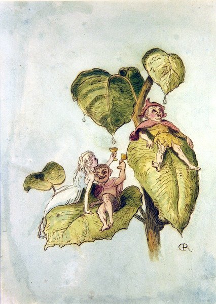 Fest og sjov blandt fuschias II (pen og akvarel på papir) af Richard Doyle