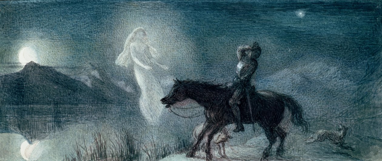 The Knight and the Spectre, upubliceret (akvarel på papir) af Richard Doyle
