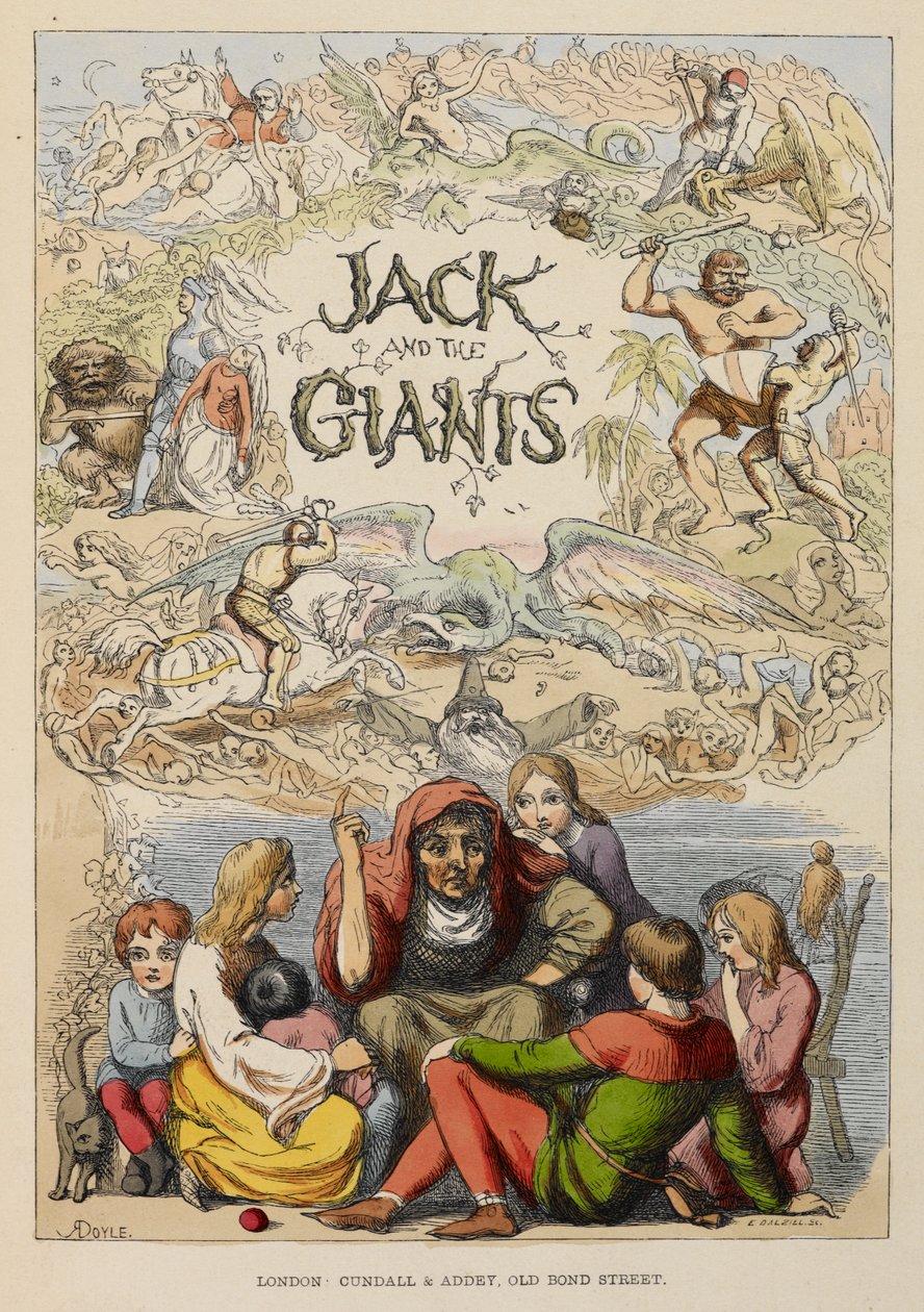 illustreret titelblad, der viser en gammel person, der fortæller historier til børn. af Richard Doyle