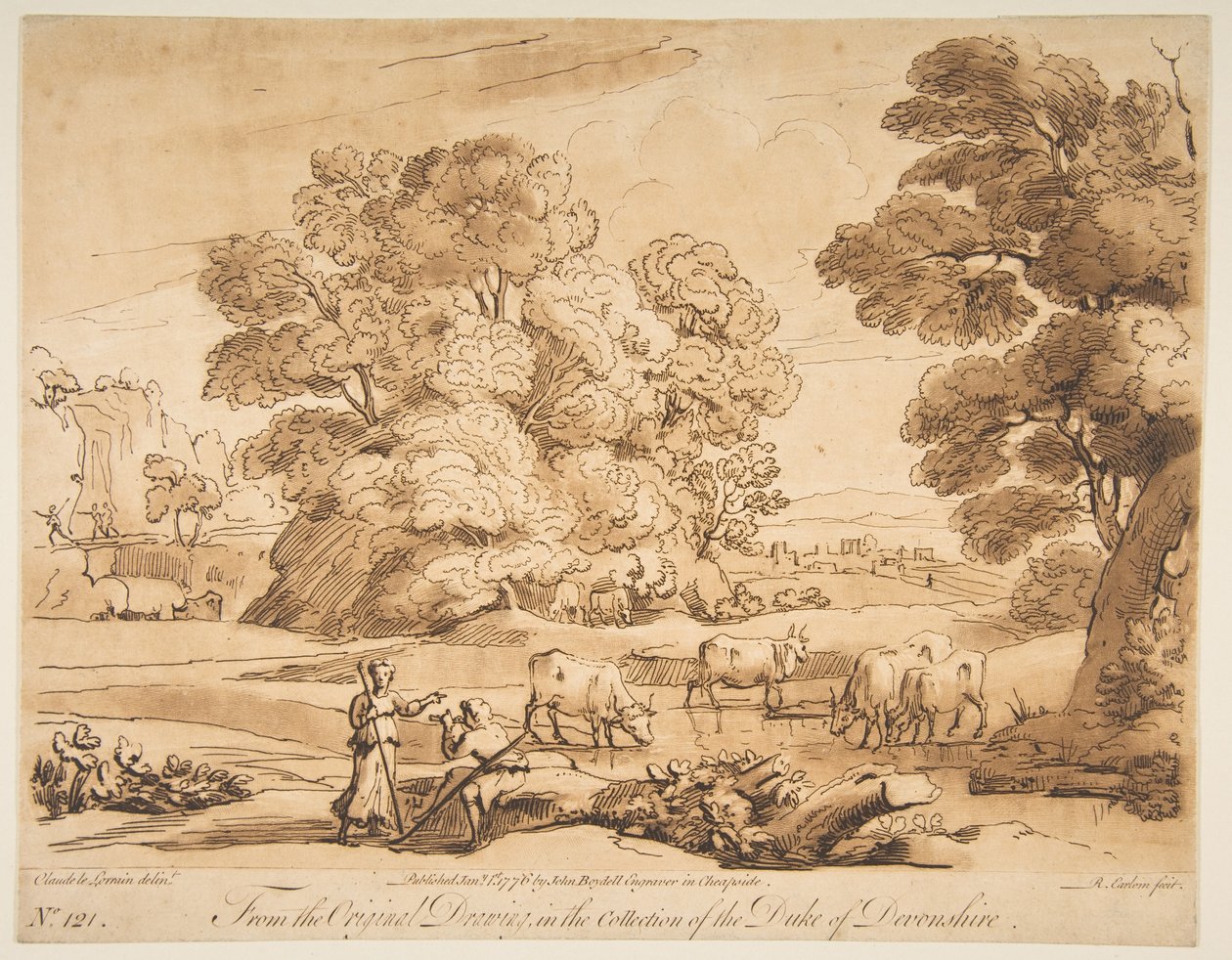 Landskab med hyrde og hyrdinde, 1776. af Richard Earlom