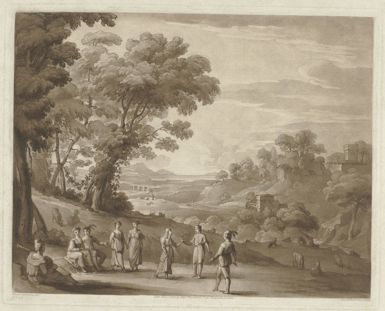 Landskab med dansende figurer Tryk efter tegninger af Claude Lorrain (serietitel) Liber Veritatis (serietitel) af Richard Earlom