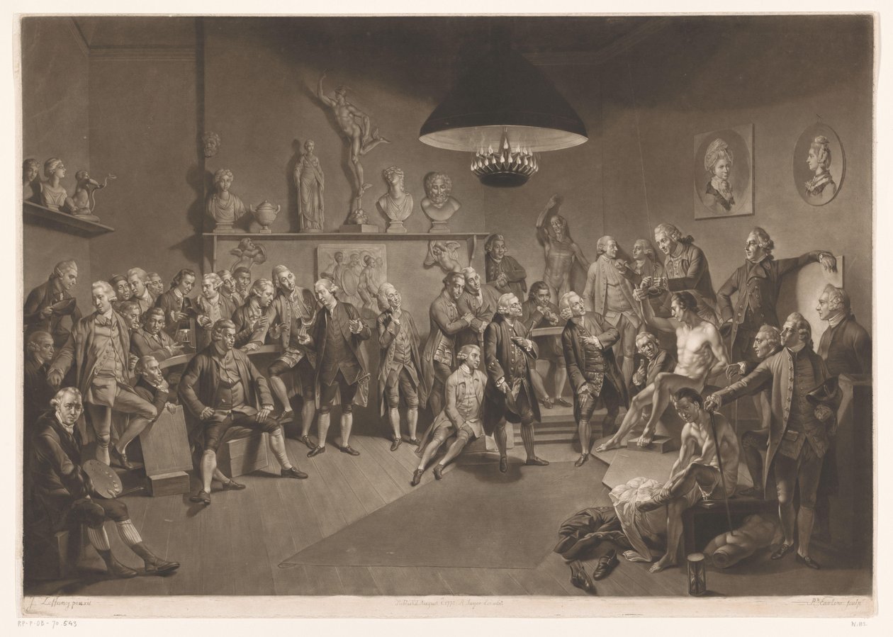 Medlemmer af Royal Academy i et interiør med en nøgen mandlig model, 1768 af Richard Earlom