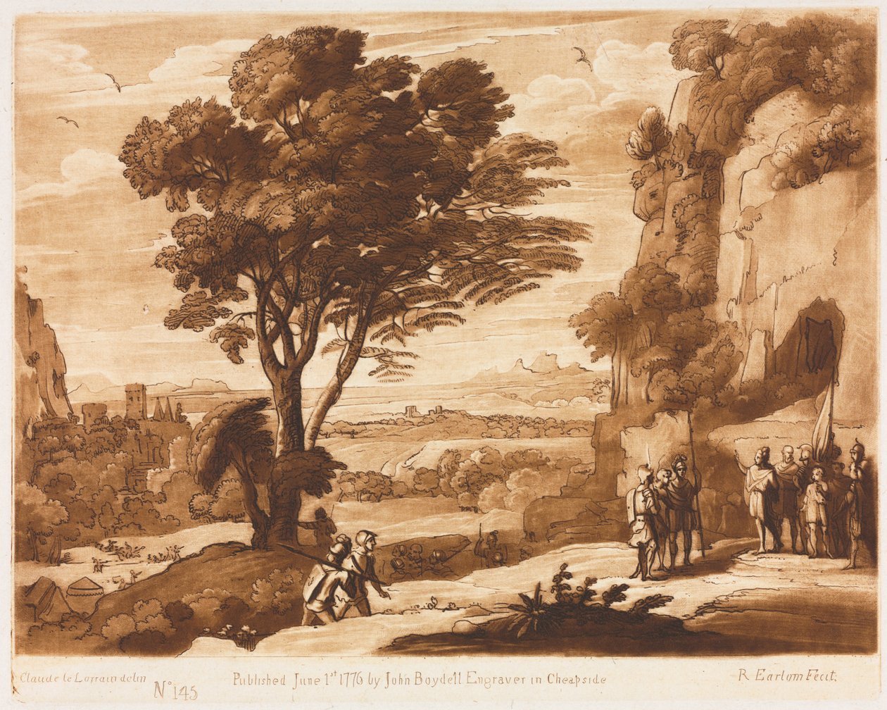 Sandhedens Bog: Nej 145, Et Landskab, med Figurer, bragte Simon for Priamos af Richard Earlom