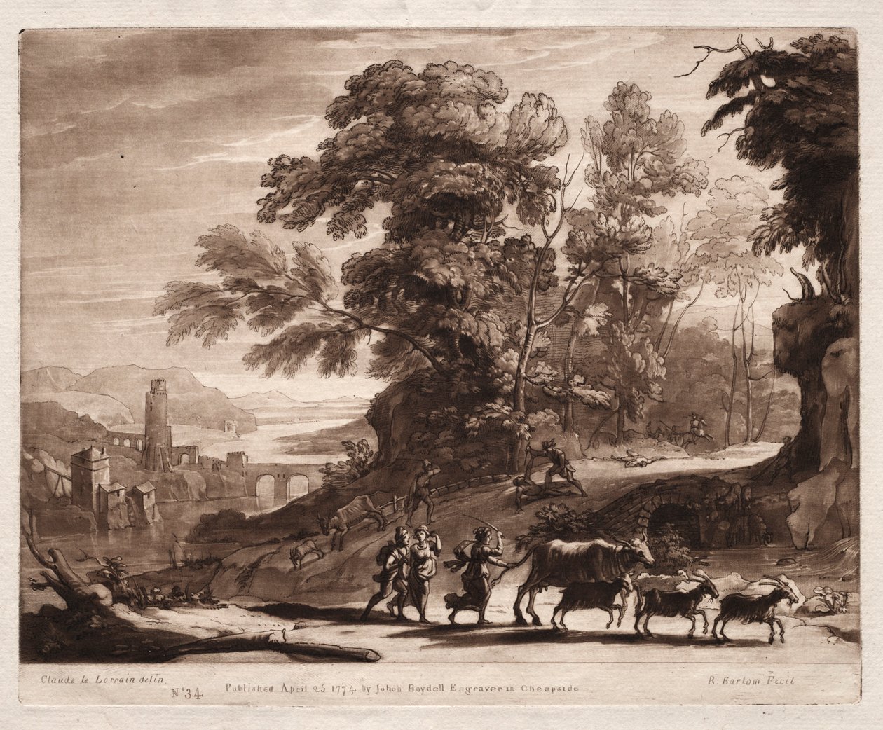 Liber Veritatis: Nr. 34, Bønder med kvæg angrebet af banditter, 1774. af Richard Earlom
