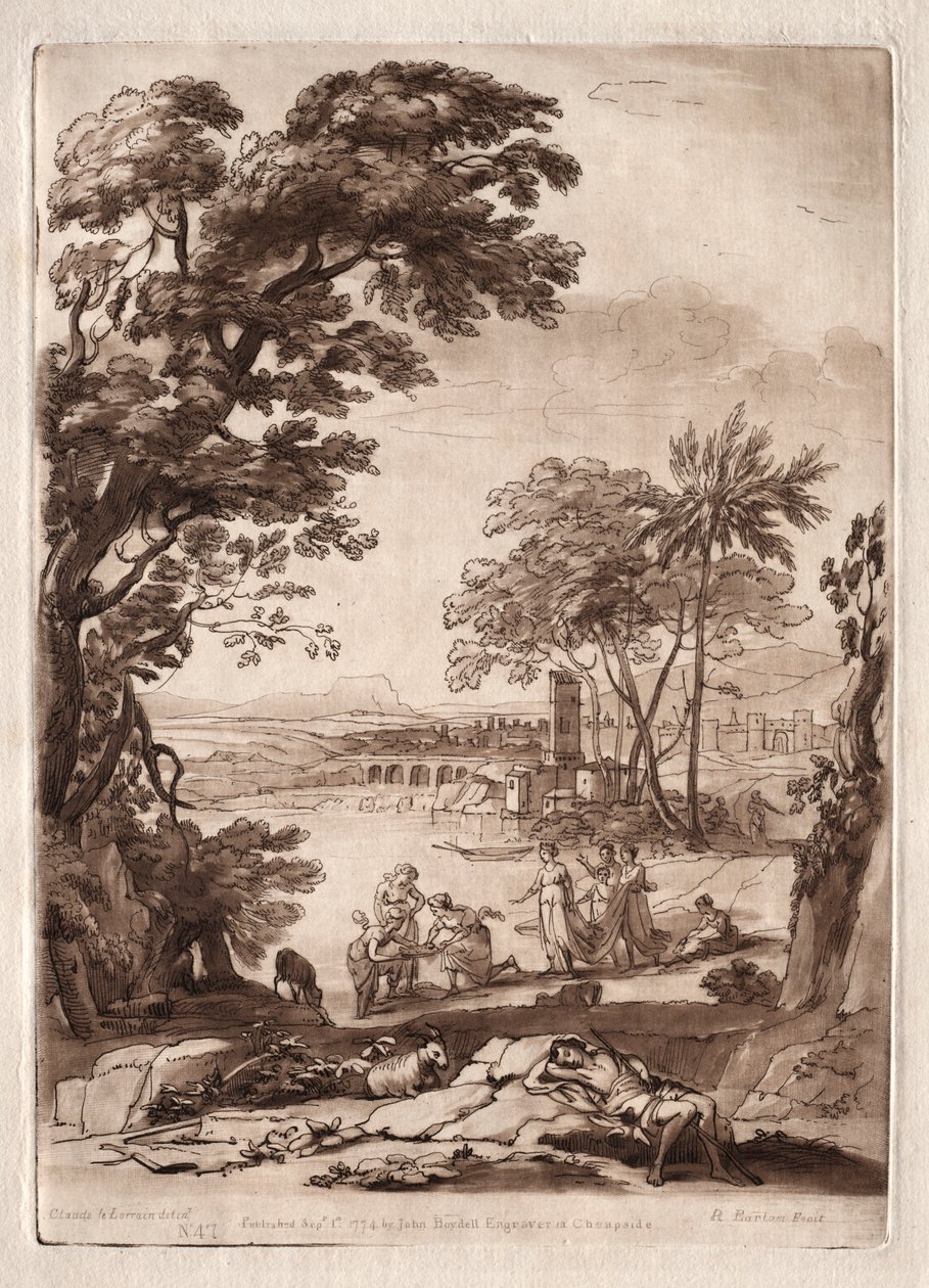 Liber Veritatis: Nr. 47, En flodscene med fundet af Moses af Richard Earlom
