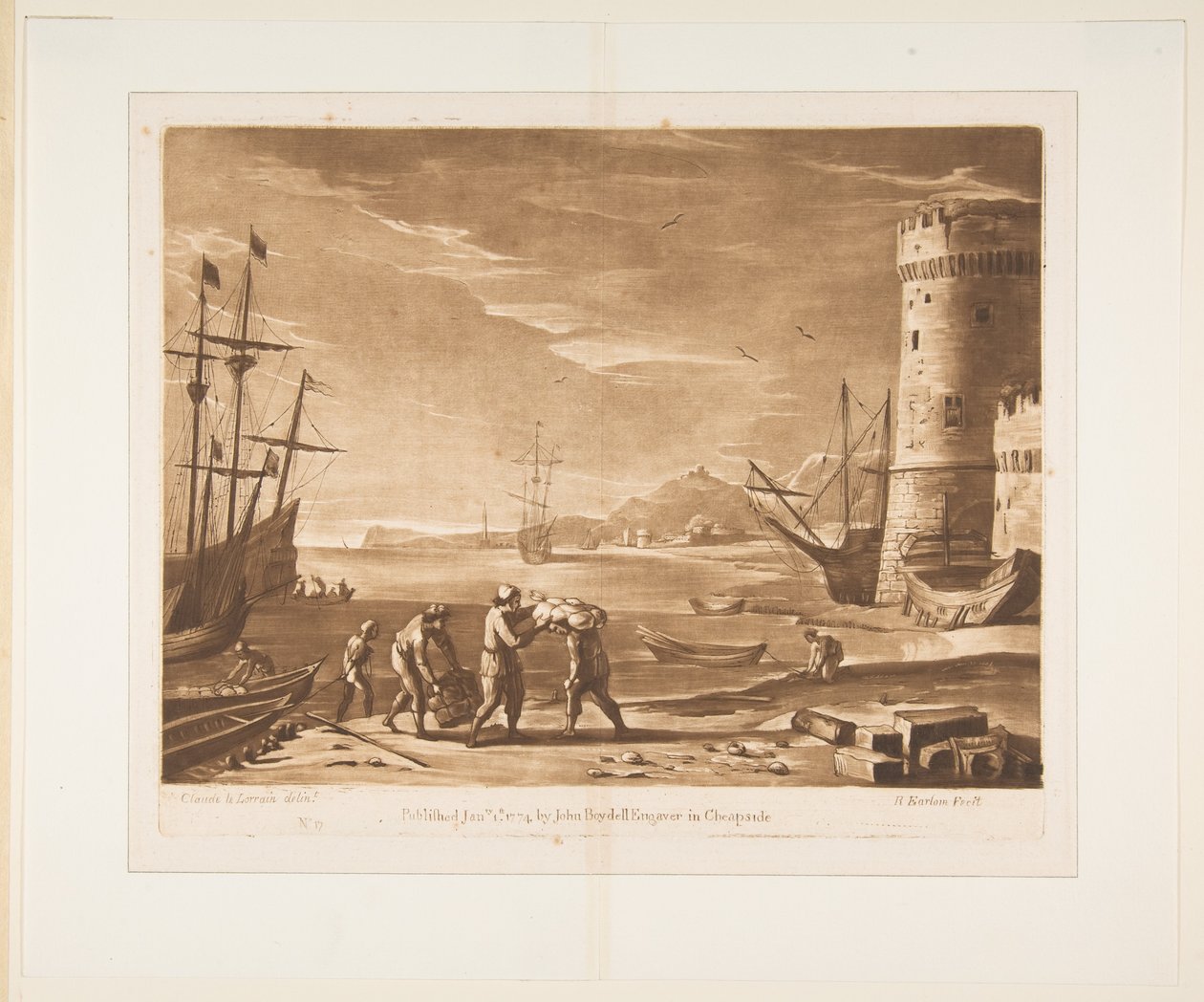 Havn med sømænd, der læsser varer, 1774. af Richard Earlom
