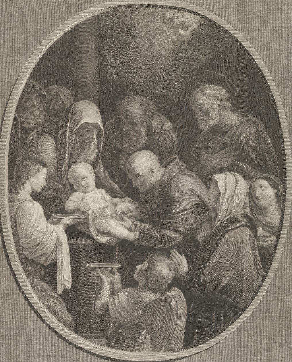Kristi omskæring, en gruppe mænd og kvinder, der omgiver ham, en engel i forgrunden..., 1765 af Richard Earlom