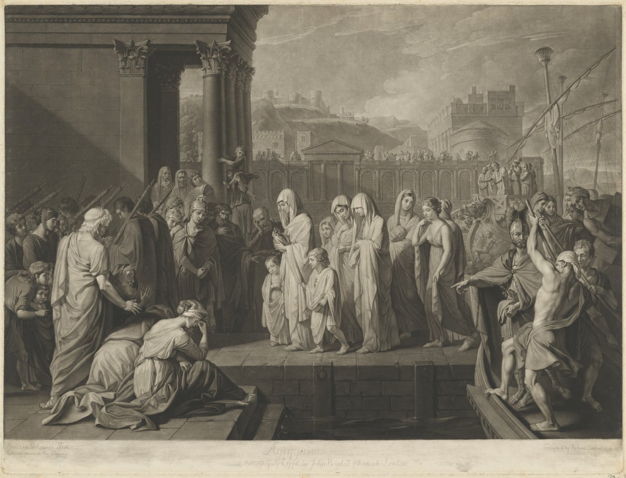 Agrippina lander i Brindisi med Germanicus aske af Richard Earlom after Benjamin West