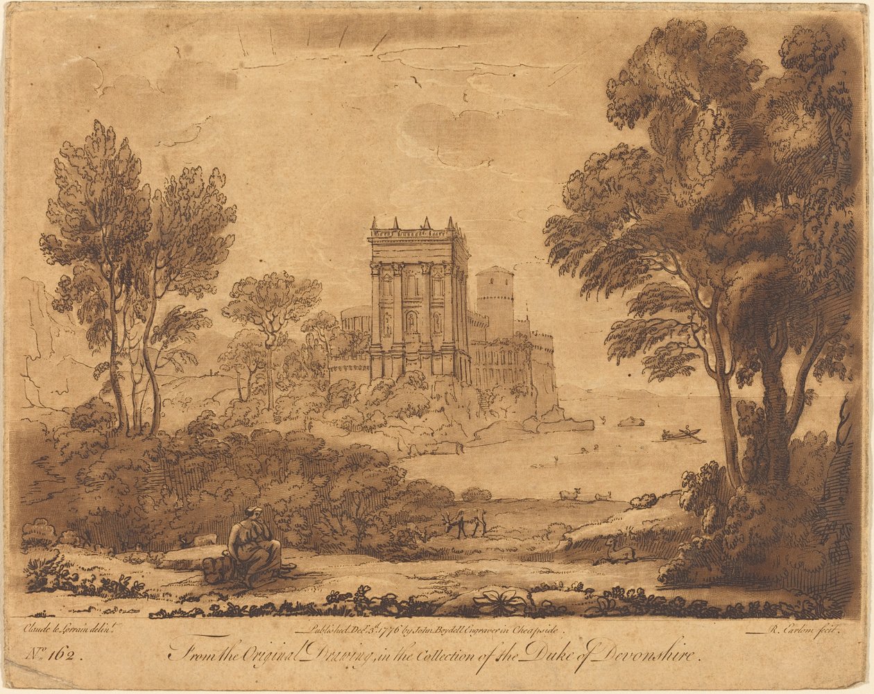 Landskabsnr. 162 fra "Sandhedens Bog" af Richard Earlom after Claude Lorrain