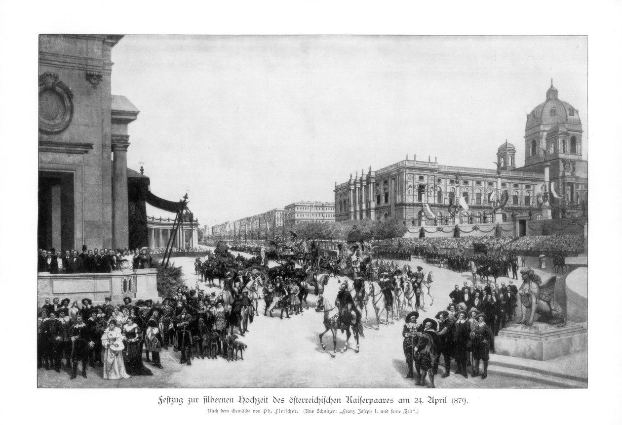 Procession at the celebration of the Silver Wedding of the Emperor and Empress of Germany, 24th Aprdani af Richard Fleischer