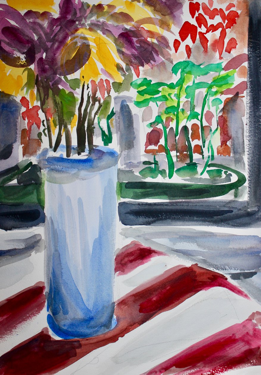 Blå vase og vindueskasse, 2015 af Richard Fox