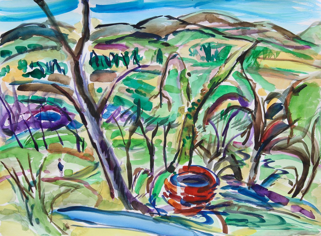 The Red Well, 2021 (wa/c på papir) af Richard Fox