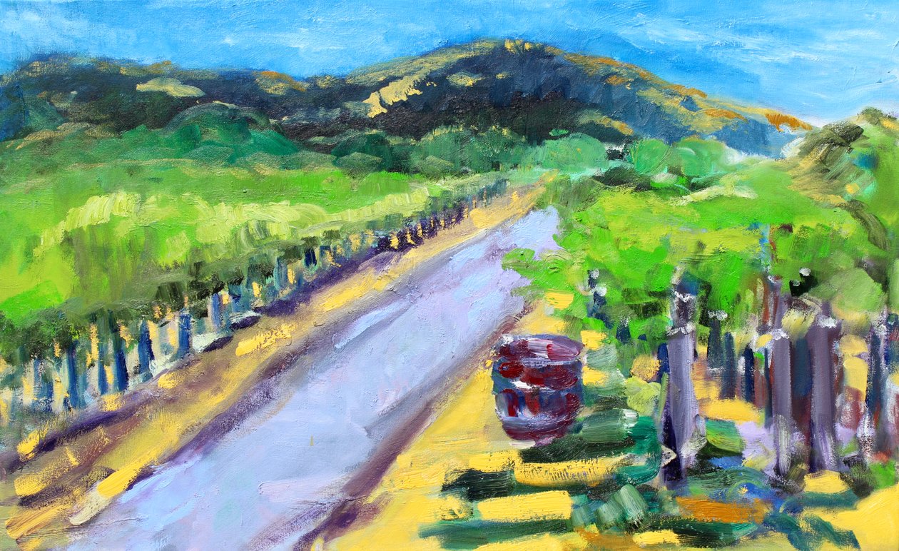 Vingård med tønde, Napa, 2019 af Richard Fox