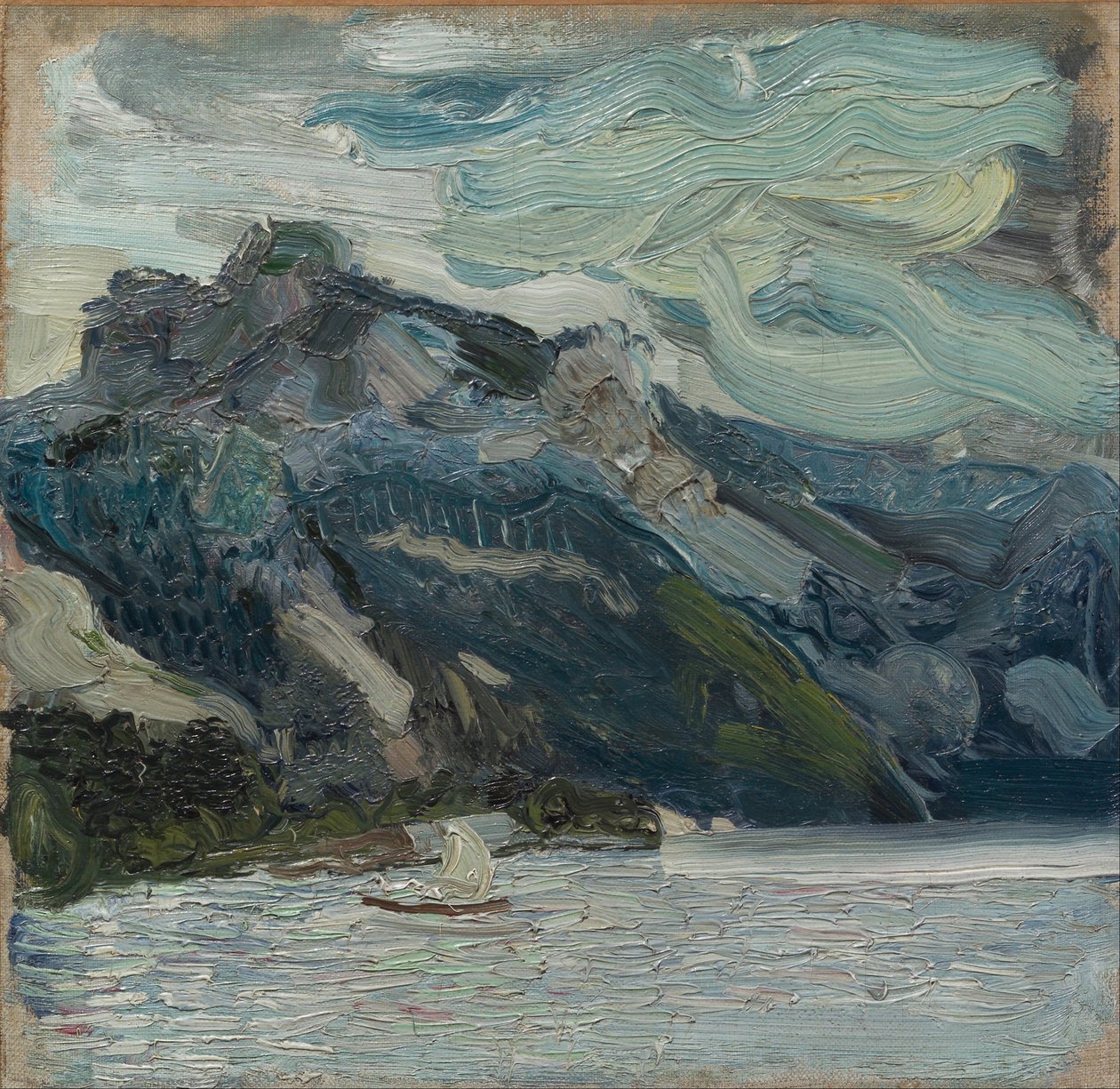 Traun-søen med bjergsovende græsk, 1907 af Richard Gerstl