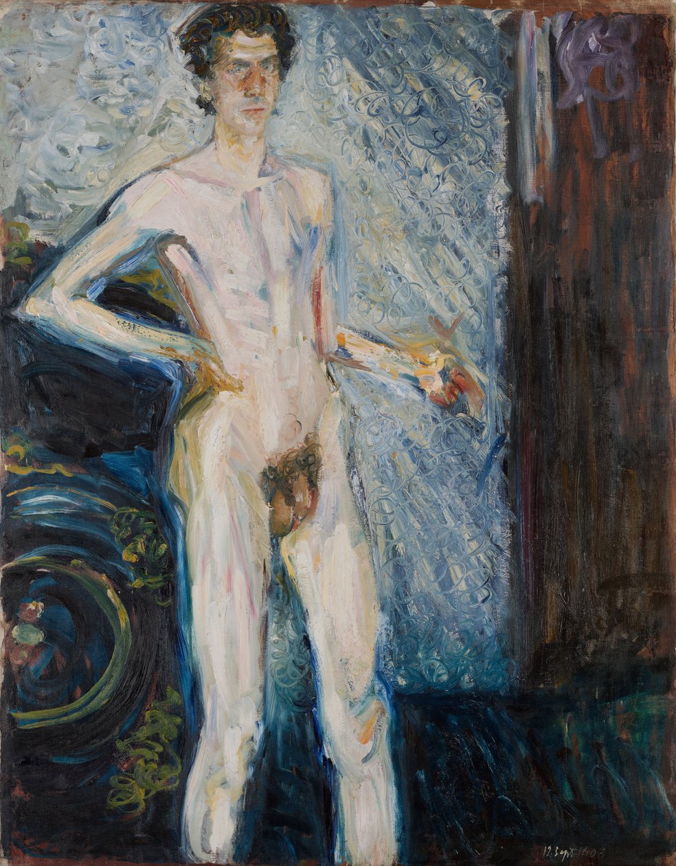 Nøgen selvportræt med palet - Gerstl, Richard (1883-1908) - 1908 - Olie på lærred - 139,3x100 - Leopold Museum, Wien af Richard Gerstl