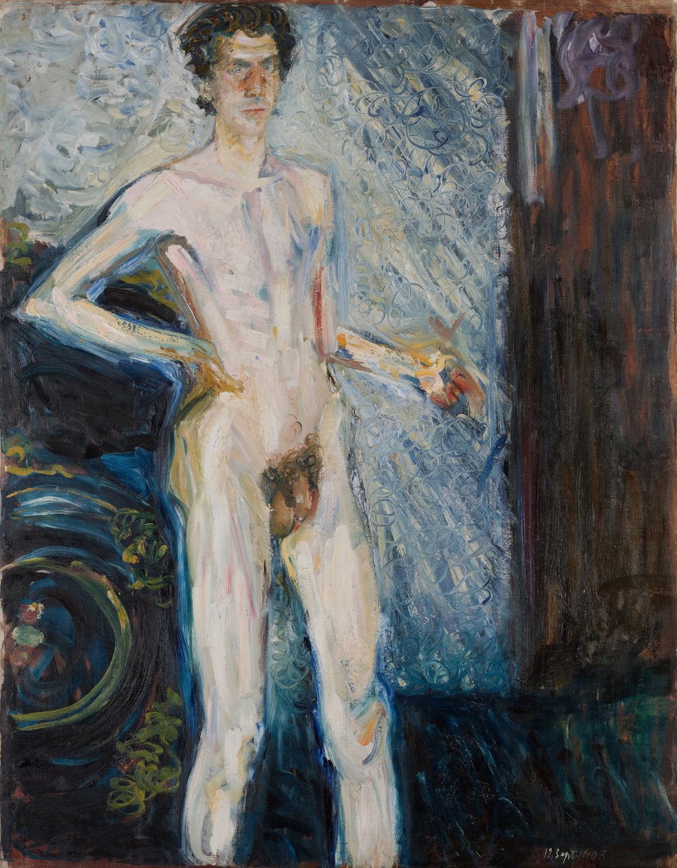Nøgen-selvportræt med palet, 1908 af Richard Gerstl