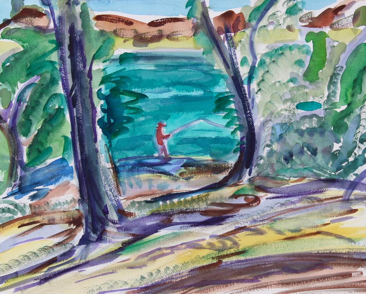 Fiskeri ved Lake Herman, 2021 (akvarel på papir) af Richard H. Fox