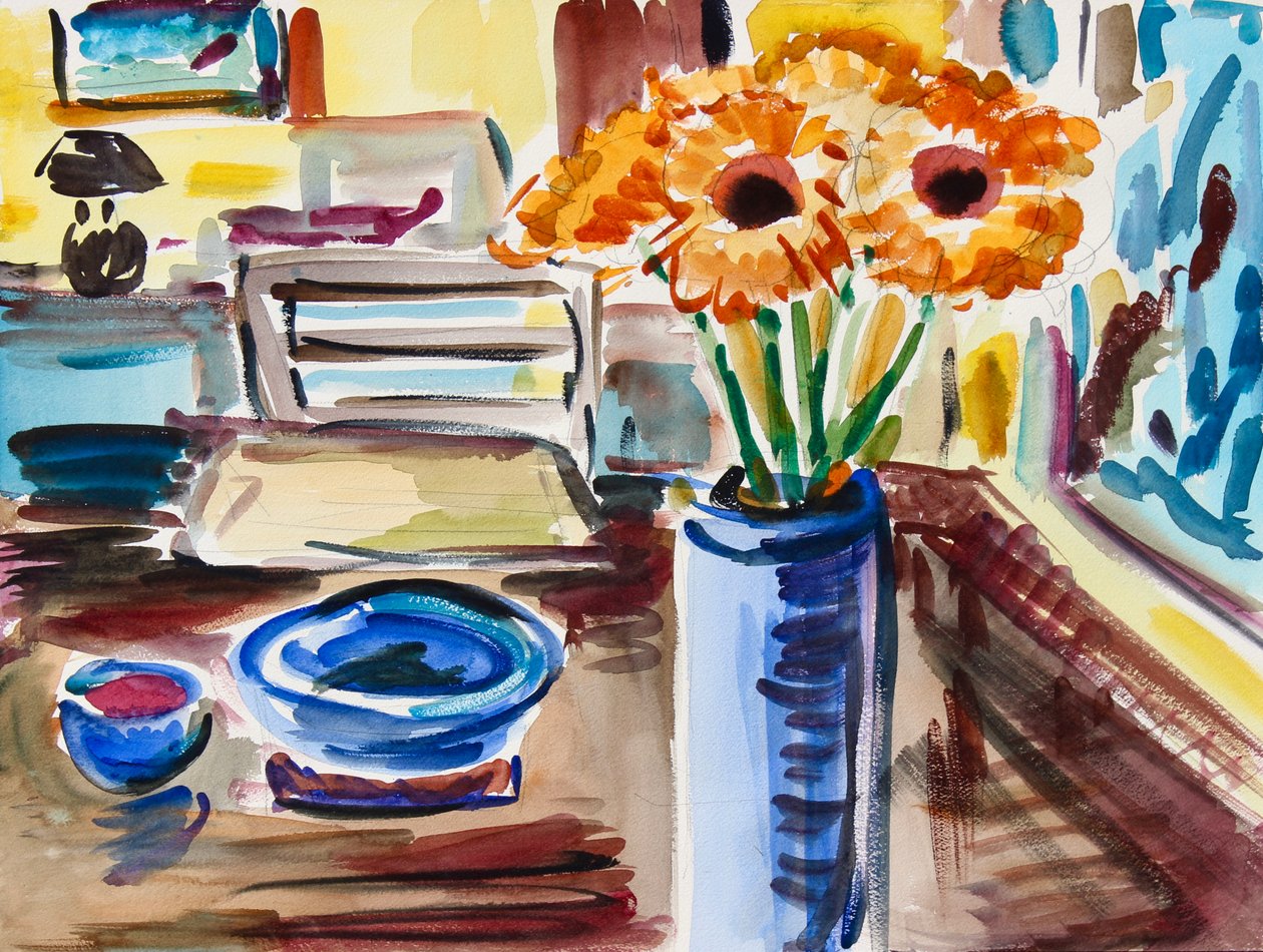 Still Life with Black-Eyed-Susans, 2021 (akvarel på papir) af Richard H. Fox