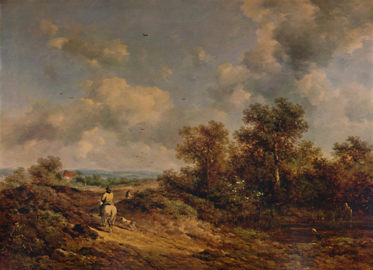 Udsigt nær Sevenoaks, Kent, med mand på hvid hest, 19. århundrede, 1935 af Richard Hilder