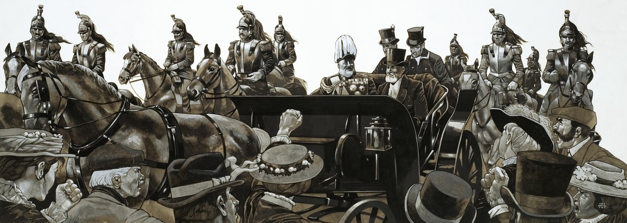 Folkemængden jublede og buhede, da kong Edward kørte i statskupé gennem Paris af Richard Hook