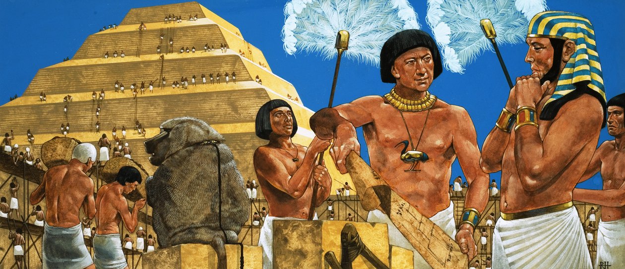 Imhotep, astronomen og arkitekten, sammen med farao Zoser af Richard Hook