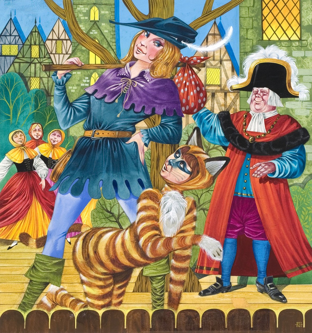 Scene fra pantomimen Dick Whittington (gouache på papir) af Richard Hook