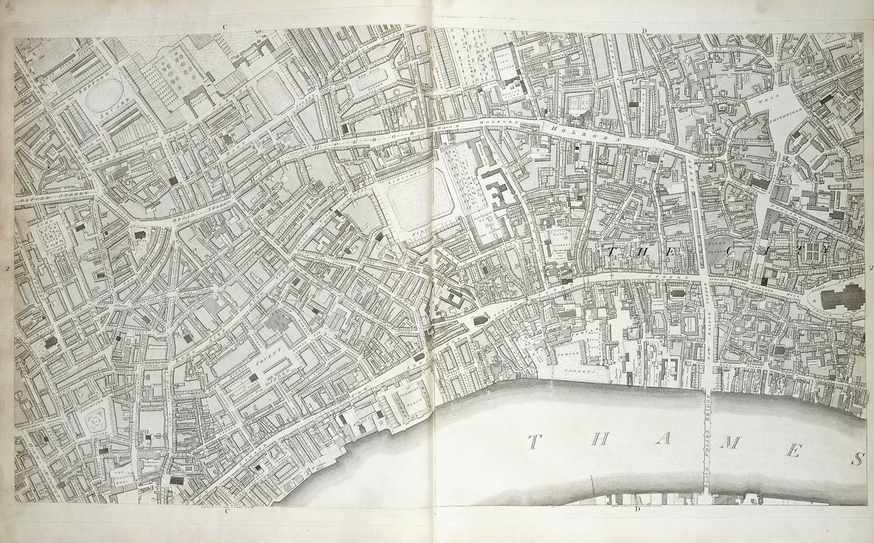 Plade fra "Plan of the Cities of London and Westminster the Borough of Southwark, and Parts Adjoining", c.1792-1799 af Richard Horwood