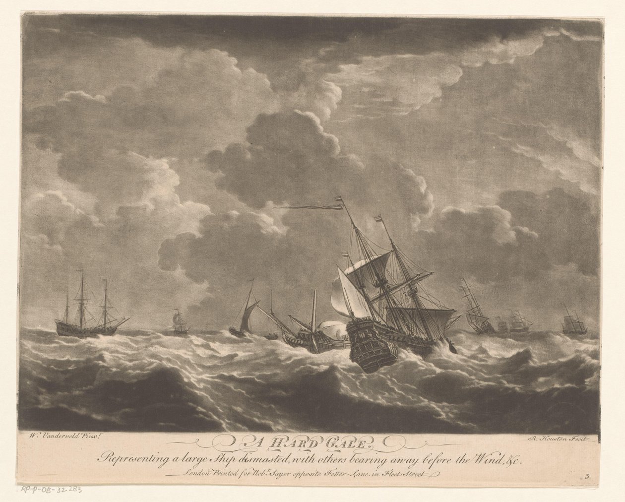 Flådeskibe på høje bølger A Hard Gale (titel på objekt) af Richard Houston