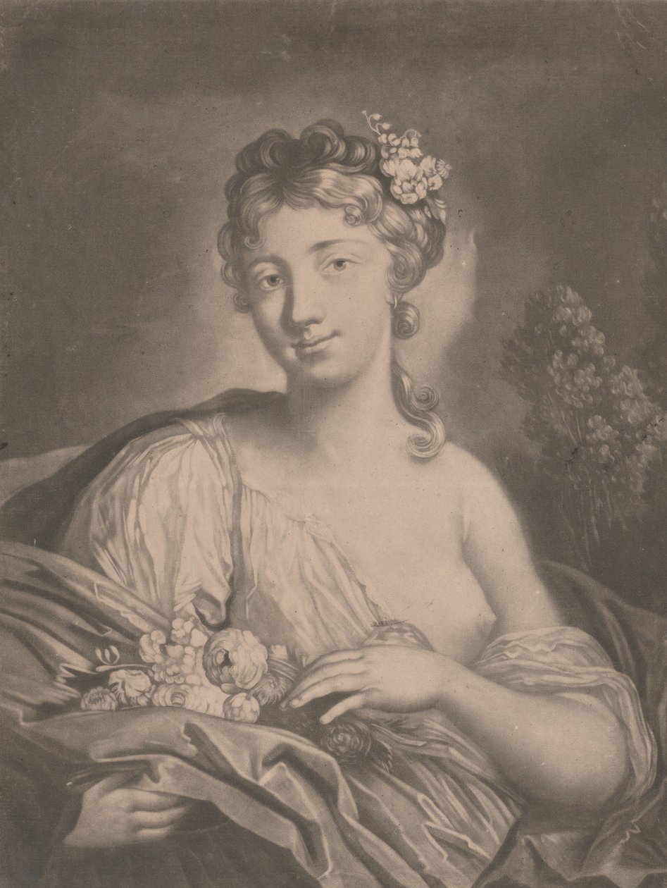 Forår: en ung kvinde med blomster i sin kappe, 1775. af Richard Houston