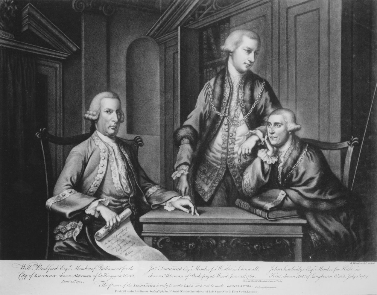 William Beckford (1709-70) James Townsend og John Sawbridge (ca. 1732-95) Aldermen of London, indgraveret af kunstneren, 1769 af Richard Houston