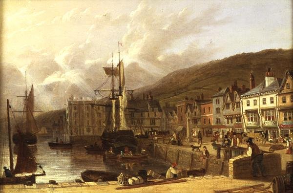 Udsigt over Dartmouth, Devon (olie på lærred) af Richard Hume Lancaster