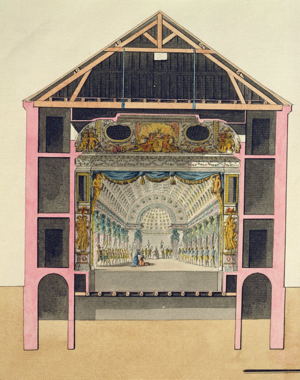 Plan for teatersalen i Le Petit Trianon, 1786 af Richard Mique