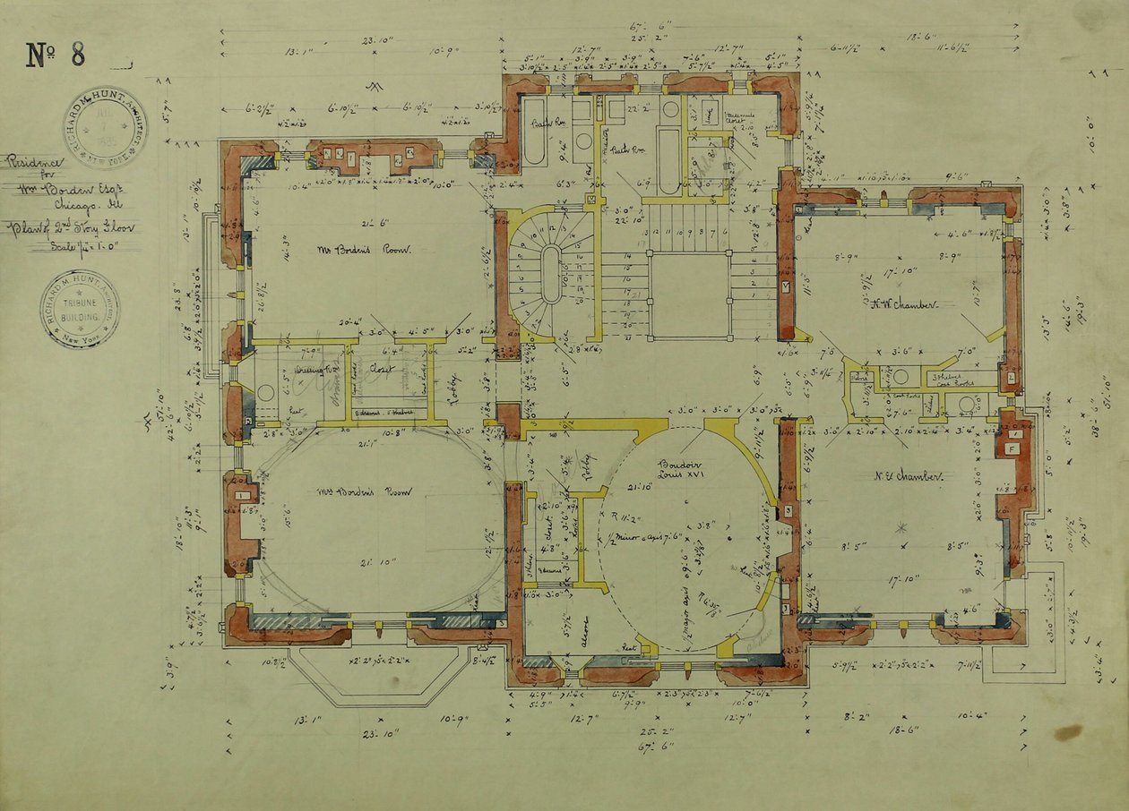 William Borden Residence, Chicago, Illinois, plan over anden etage af Richard Morris Hunt