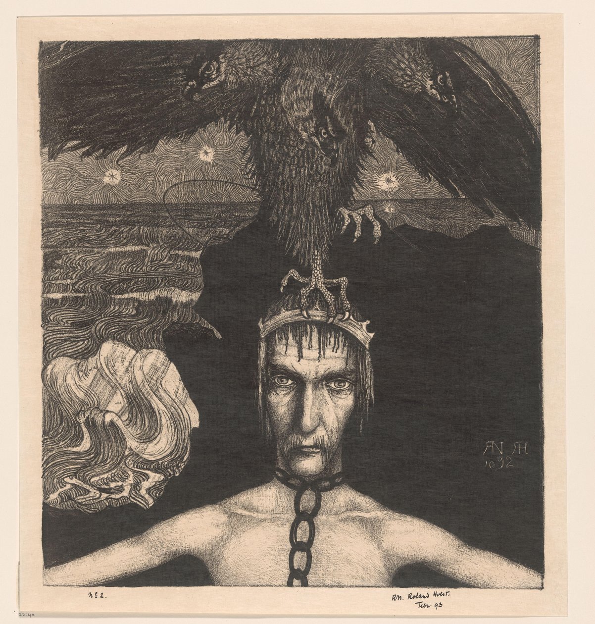 Lænket mand med trehovedet rovfugl på hovedet Anangke (Destiny) (original titel) af Richard Nicolaüs Roland Holst (signed by artist)