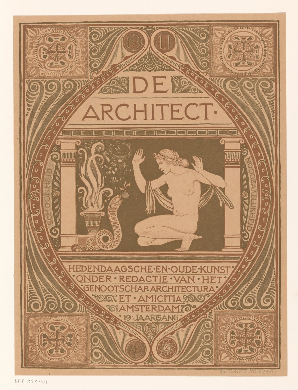 Omslagsdesign for: De Architect, 1911 af Richard Nicolaüs Roland Holst (signed by artist)