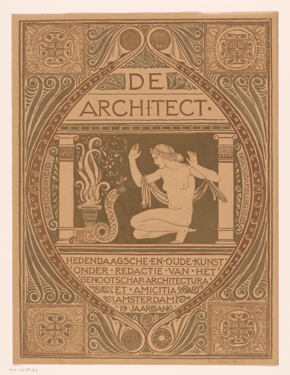 Omslagsdesign for: De Architect, 1911 af Richard Nicolaüs Roland Holst (signed by artist)
