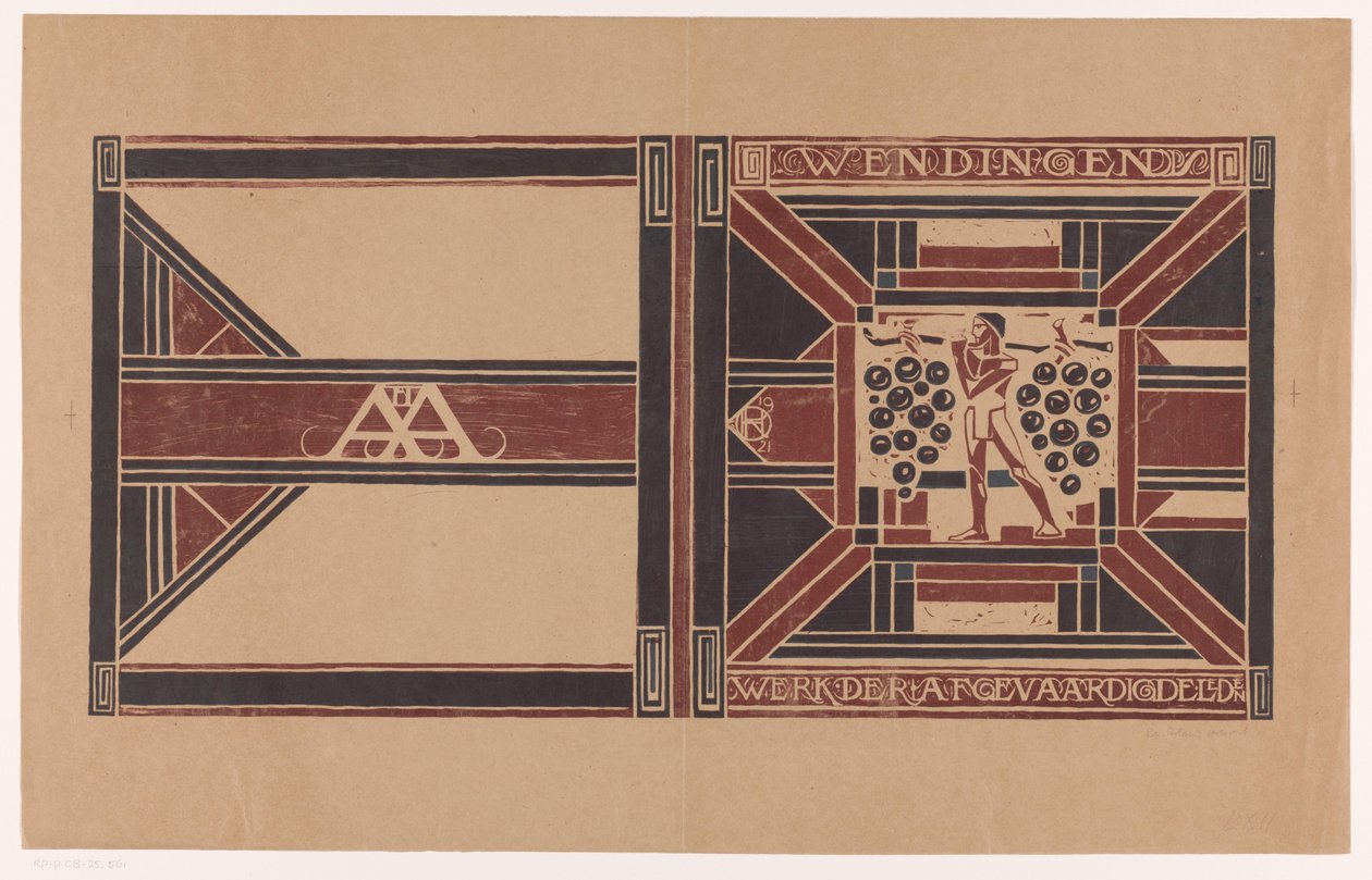 Omslagsdesign for: Wendingen, 1921 De delegerede medlemmers arbejde (titel på objekt) af Richard Nicolaüs Roland Holst (signed by artist)